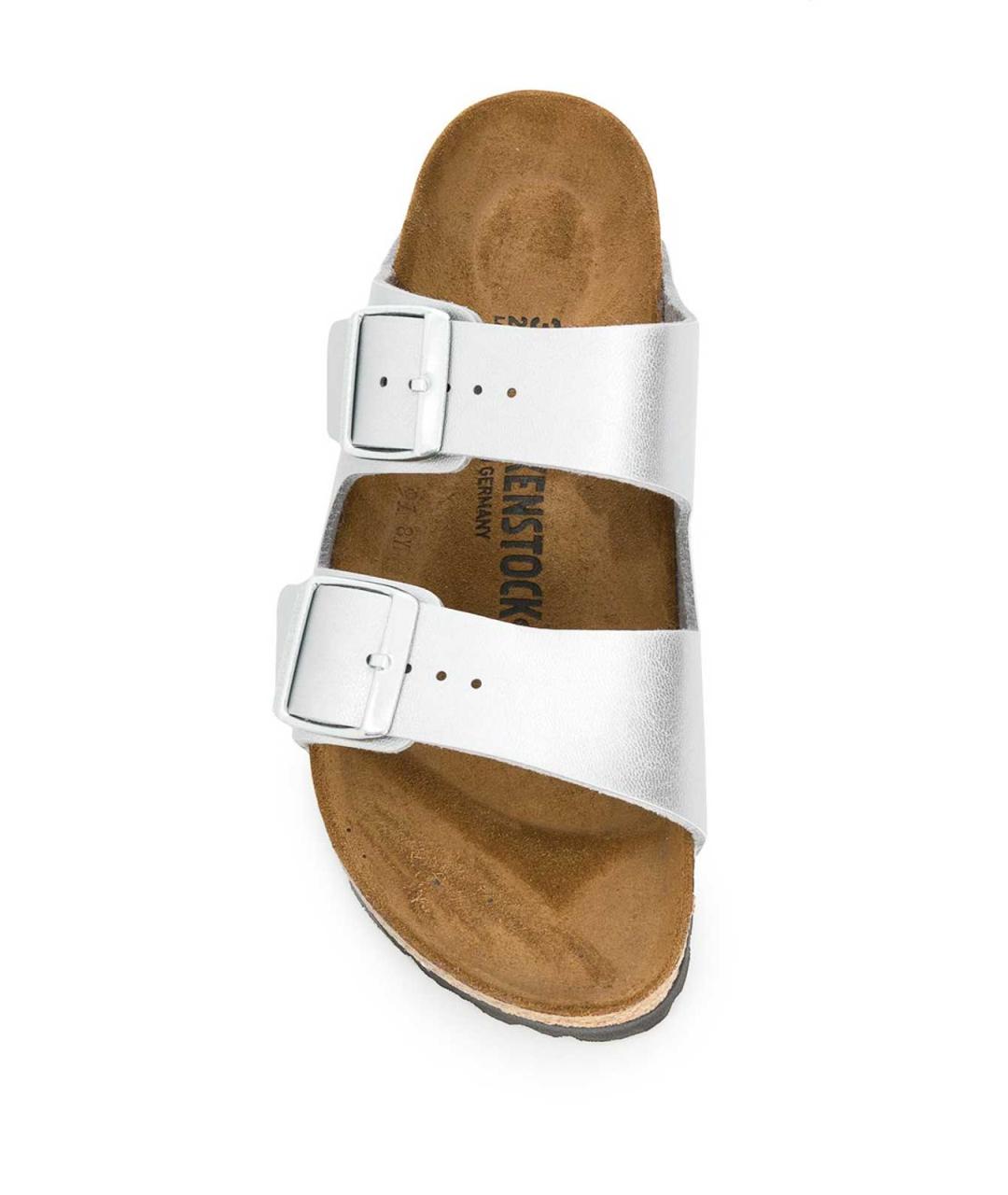 BIRKENSTOCK Серебряные кожаные шлепанцы, фото 4