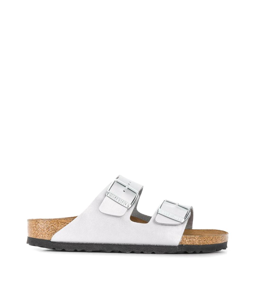 BIRKENSTOCK Серебряные кожаные шлепанцы, фото 1