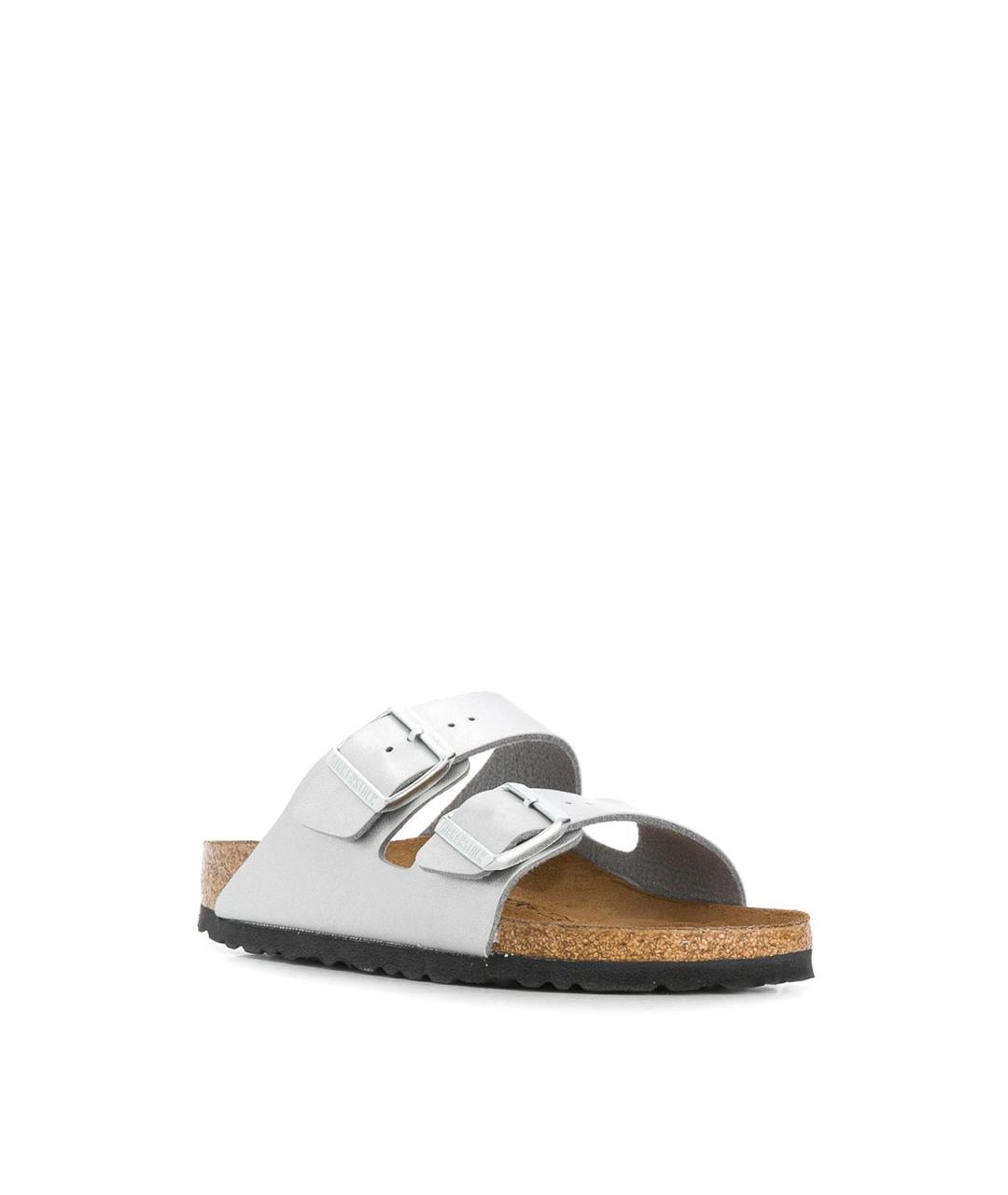 BIRKENSTOCK Серебряные кожаные шлепанцы, фото 2