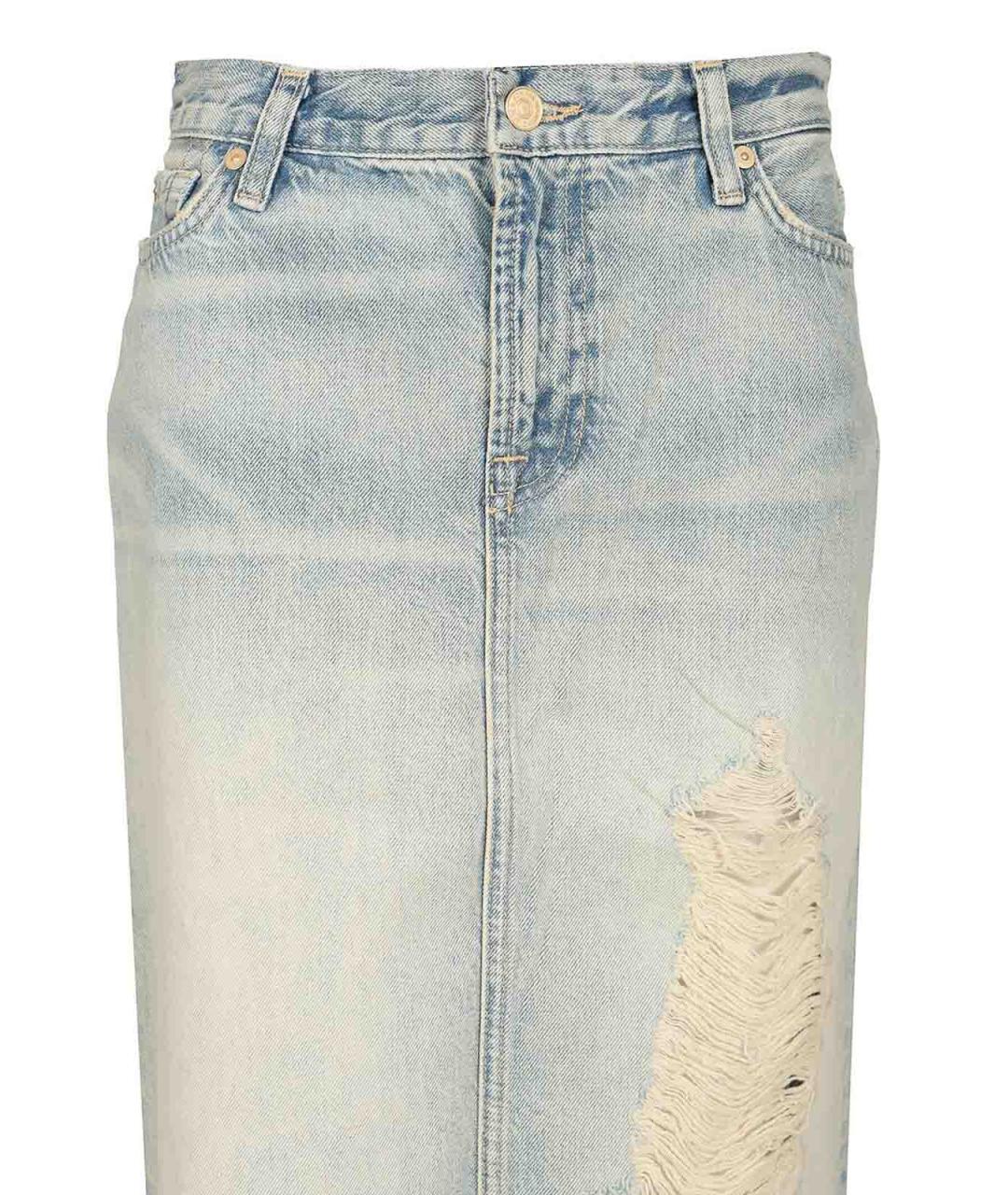 7 FOR ALL MANKIND Голубая хлопковая юбка миди, фото 3