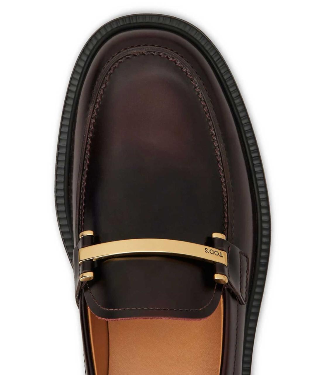 TOD'S Бордовые кожаные лоферы, фото 3