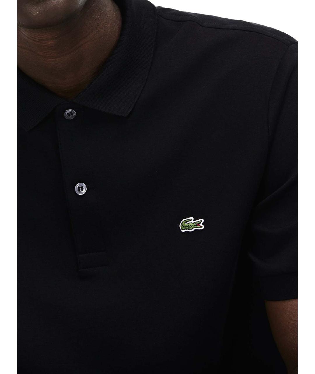 LACOSTE Черное хлопковое поло с коротким рукавом, фото 2