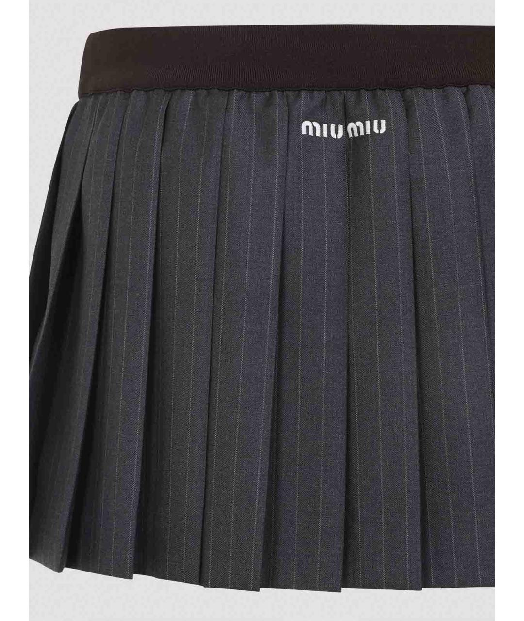 MIU MIU Серая шерстяная юбка мини, фото 3