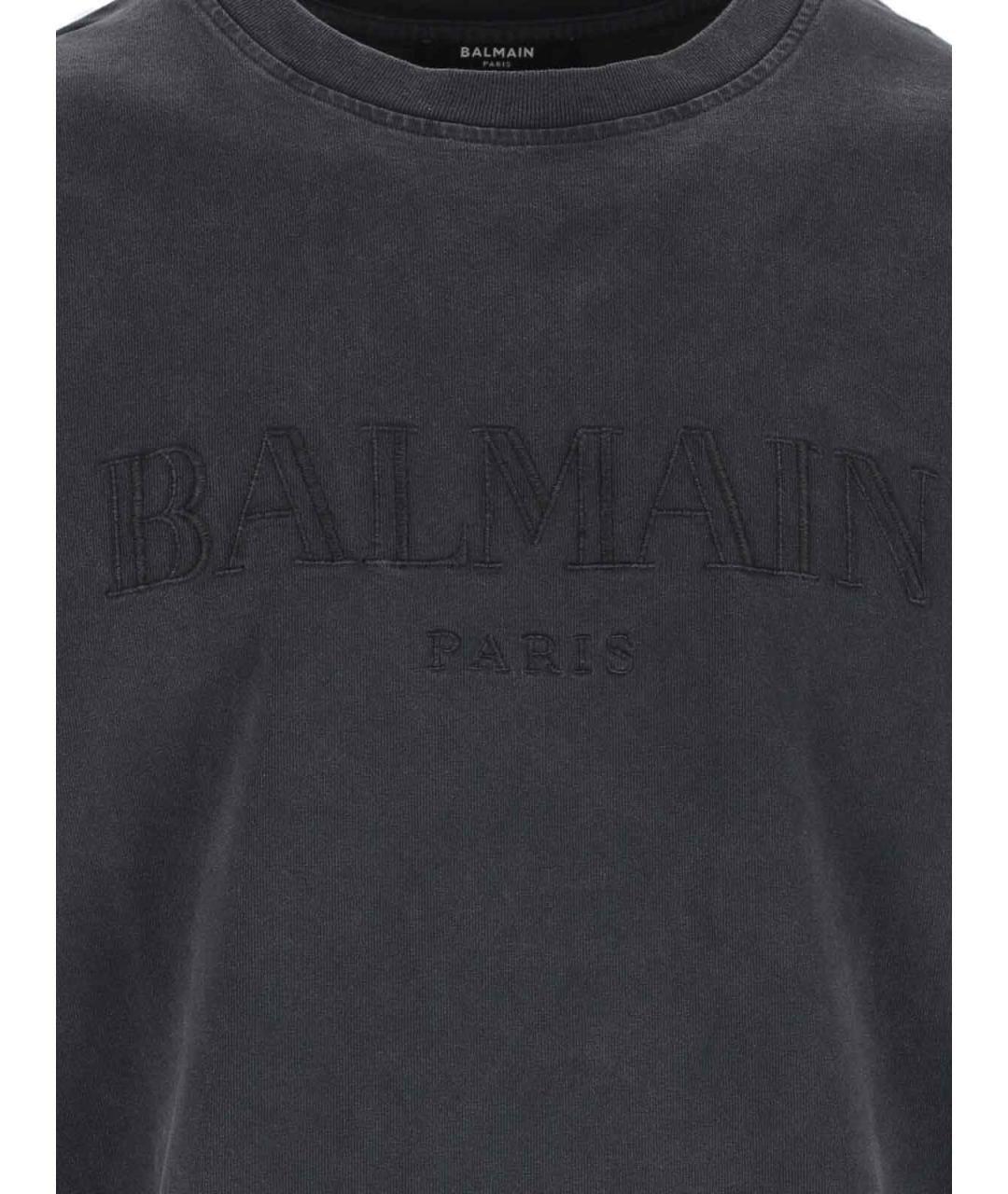 BALMAIN Серая хлопковая футболка, фото 3
