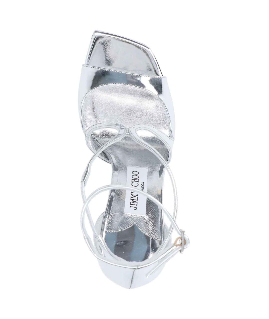 JIMMY CHOO Серебряные кожаные босоножки, фото 5