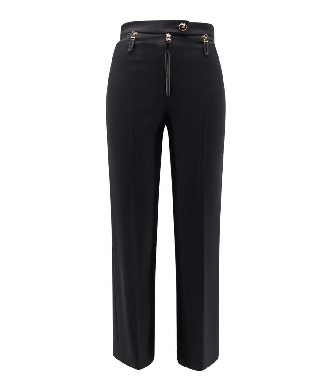ELISABETTA FRANCHI Черные полиэстеровые прямые брюки, фото 1