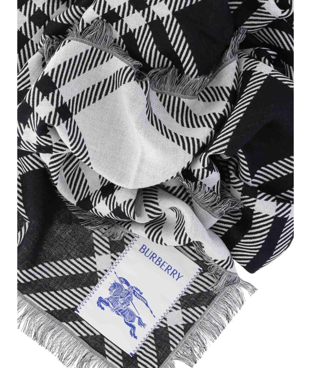 BURBERRY Черный шерстяной шарф, фото 3