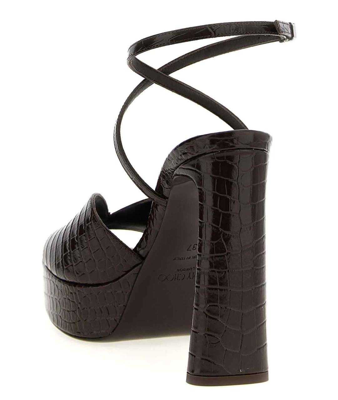 JIMMY CHOO Коричневые босоножки из лакированной кожи, фото 3