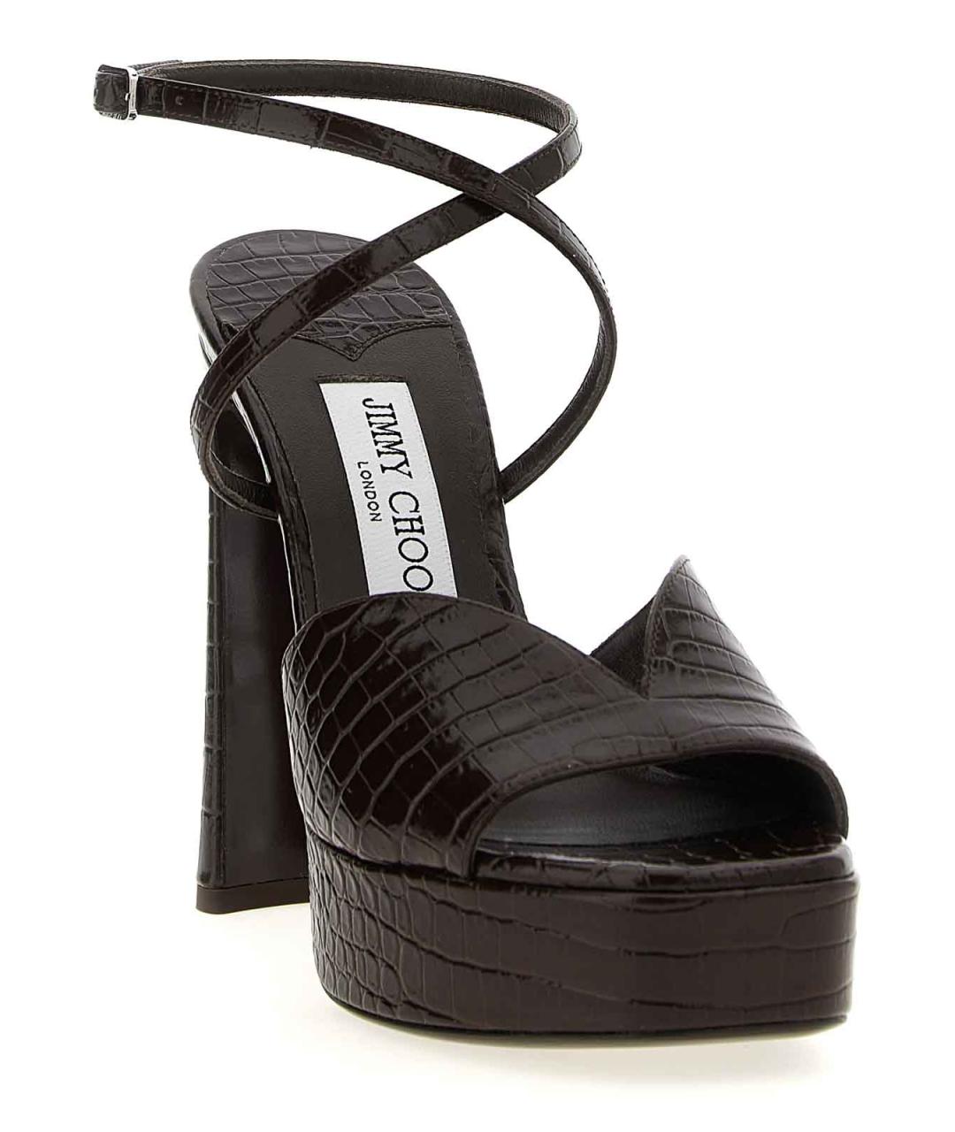 JIMMY CHOO Коричневые босоножки из лакированной кожи, фото 2