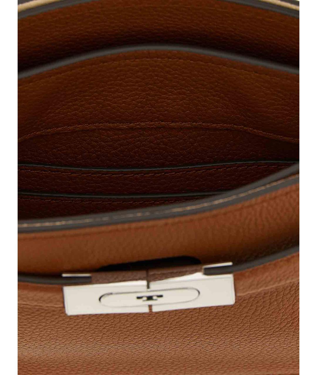 TORY BURCH Коричневая кожаная сумка с короткими ручками, фото 4