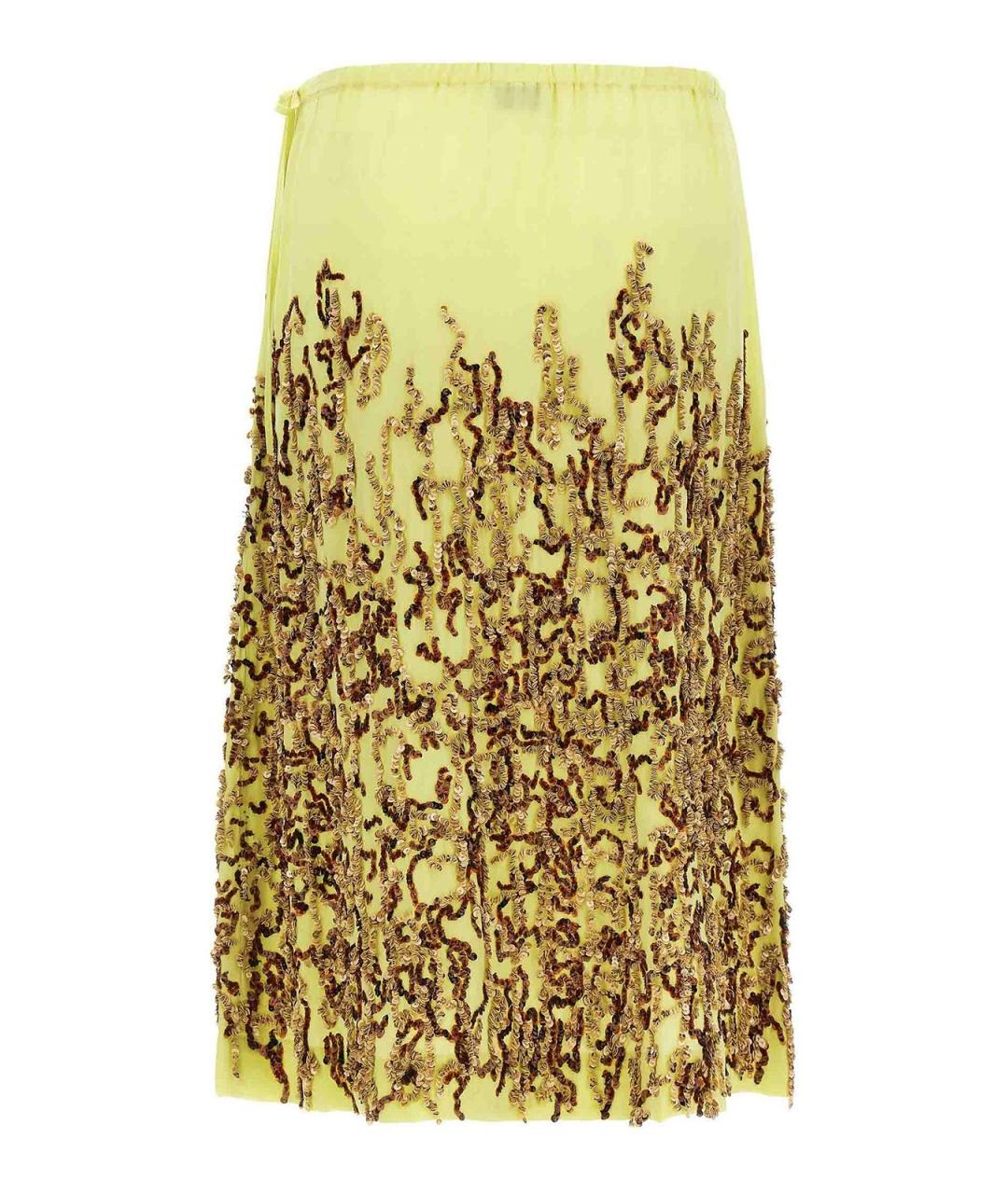 DRIES VAN NOTEN Желтая шелковая юбка миди, фото 2