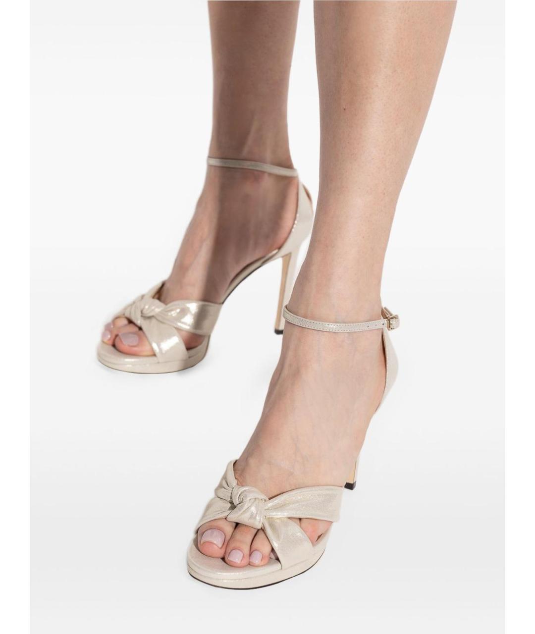 JIMMY CHOO Золотые кожаные босоножки, фото 4