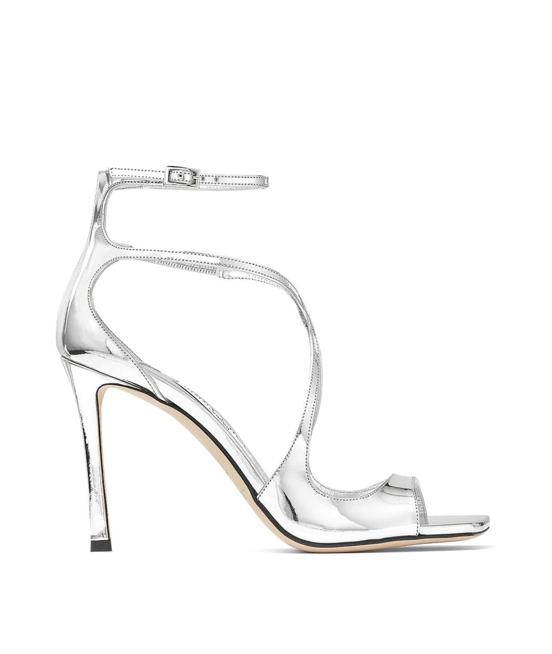 JIMMY CHOO Серебряные кожаные босоножки, фото 1