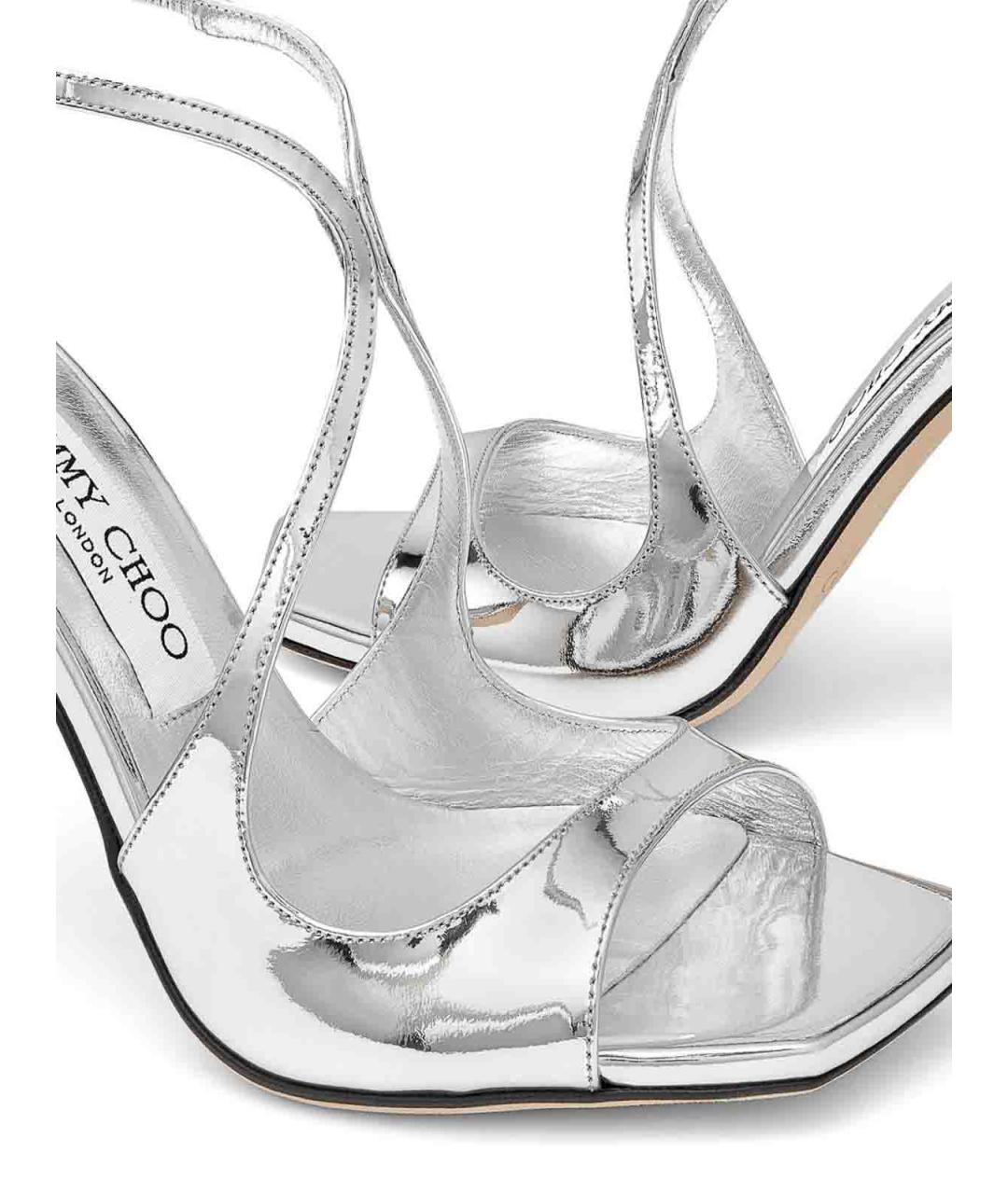 JIMMY CHOO Серебряные кожаные босоножки, фото 5