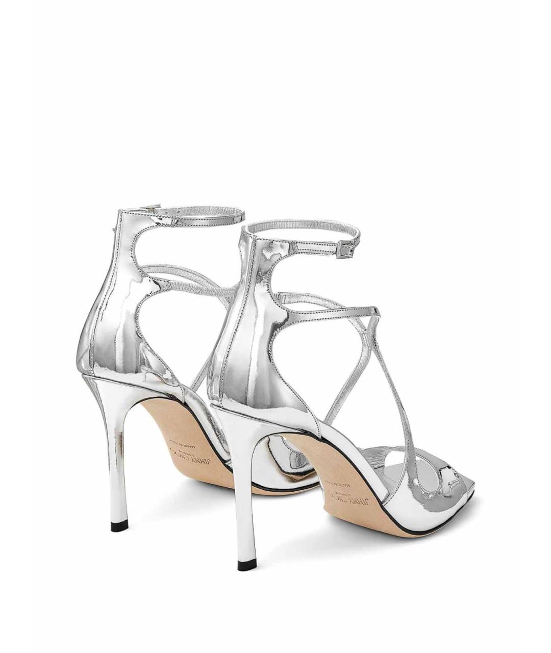 JIMMY CHOO Серебряные кожаные босоножки, фото 4