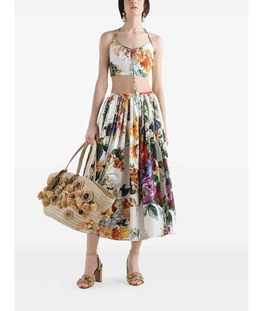 DOLCE&GABBANA Белая хлопковая юбка миди, фото 2