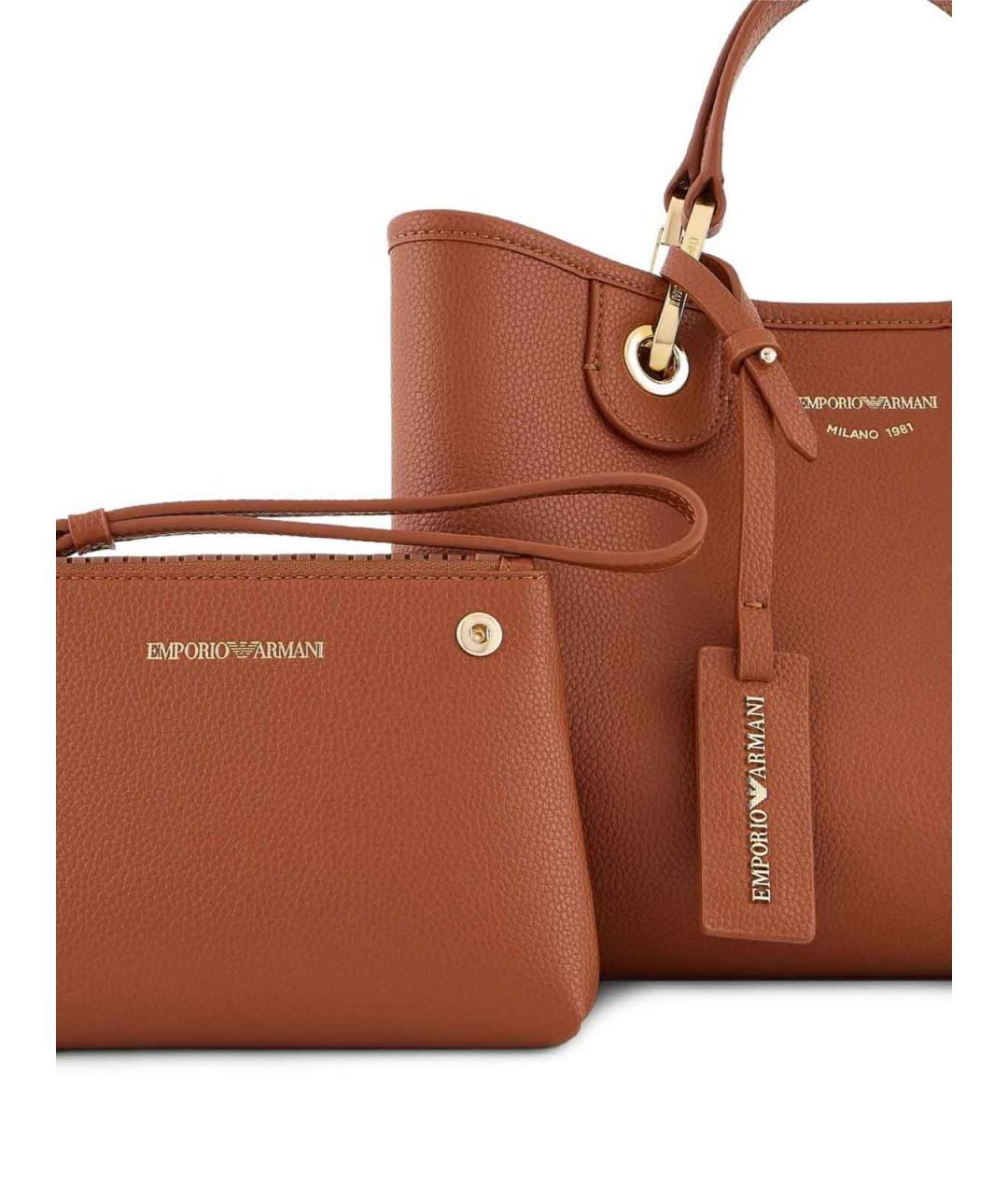 EMPORIO ARMANI Коричневая сумка тоут из искусственной кожи, фото 2