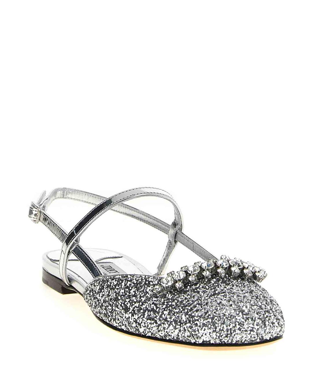 JIMMY CHOO Серебряные кожаные балетки, фото 2