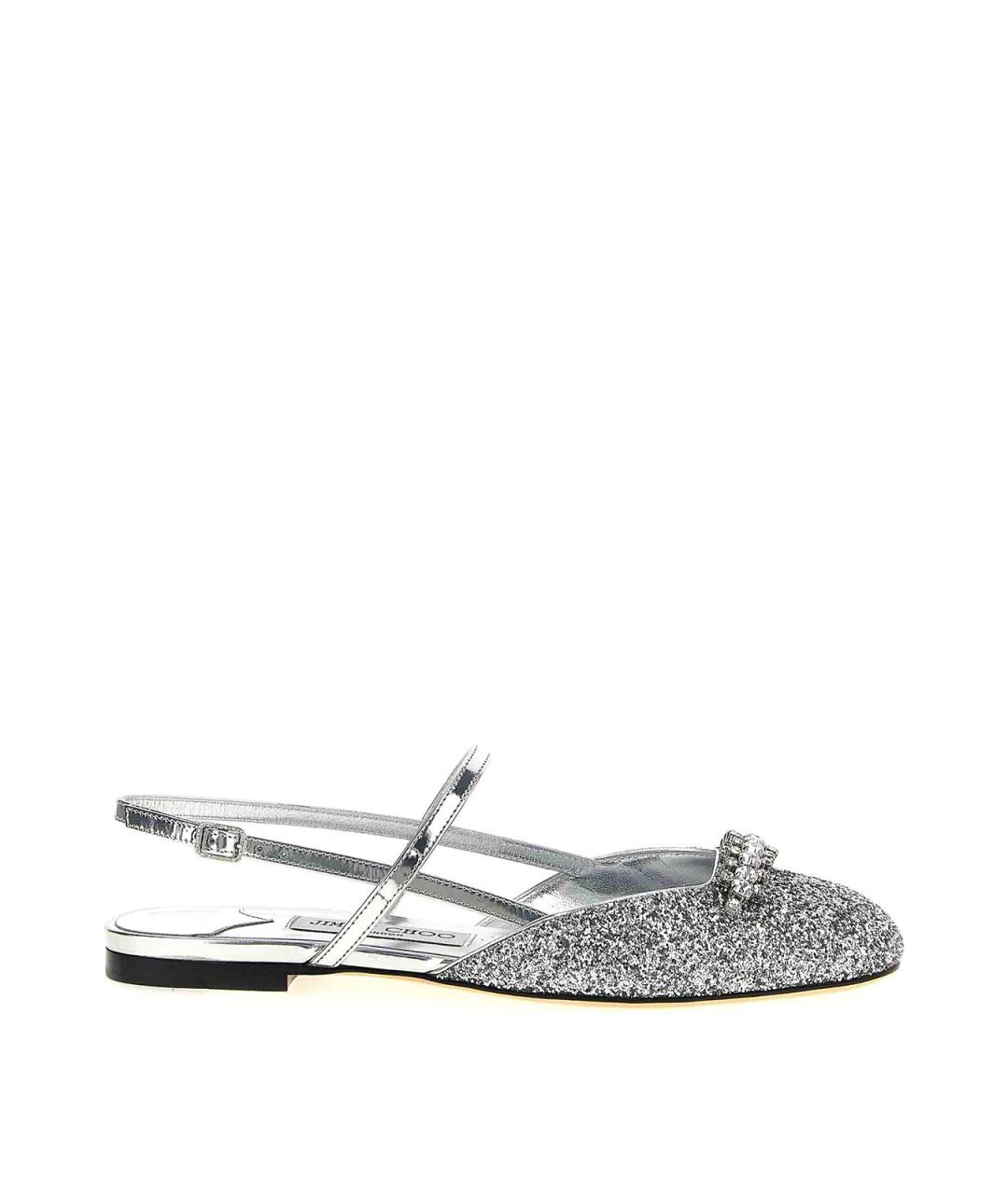 JIMMY CHOO Серебряные кожаные балетки, фото 1