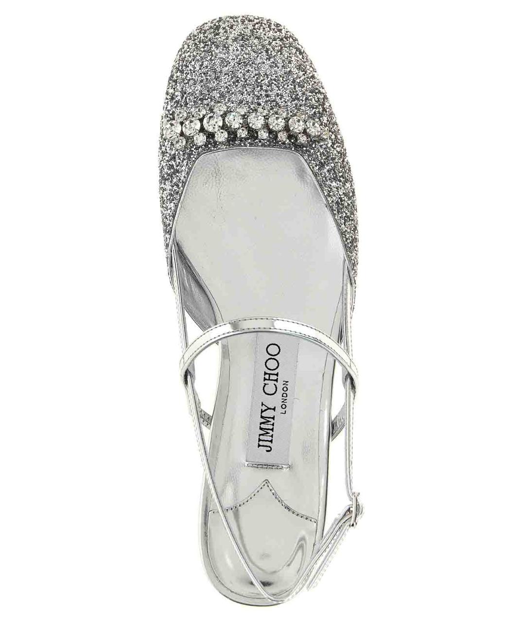 JIMMY CHOO Серебряные кожаные балетки, фото 4