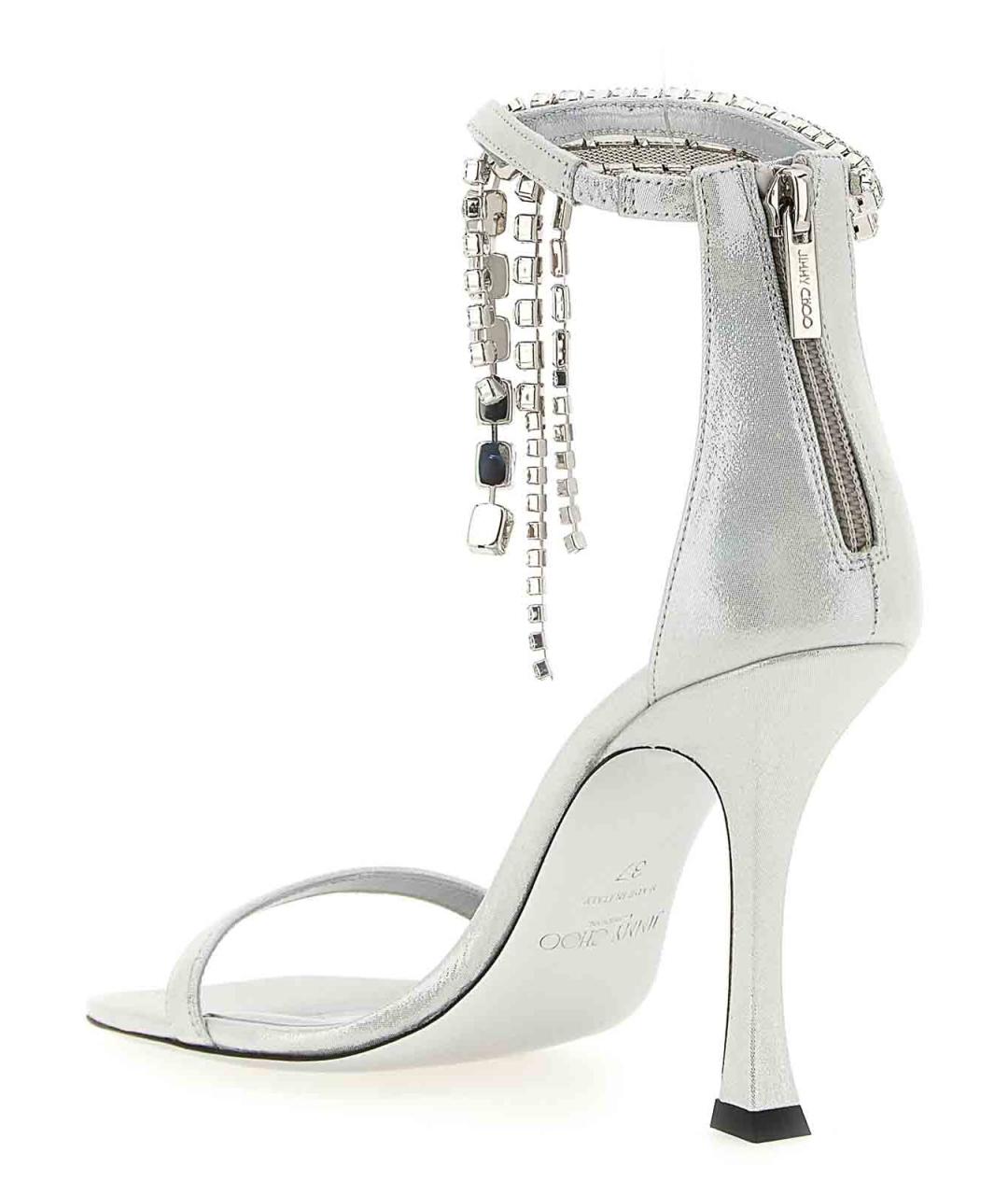 JIMMY CHOO Серебряные текстильные босоножки, фото 3
