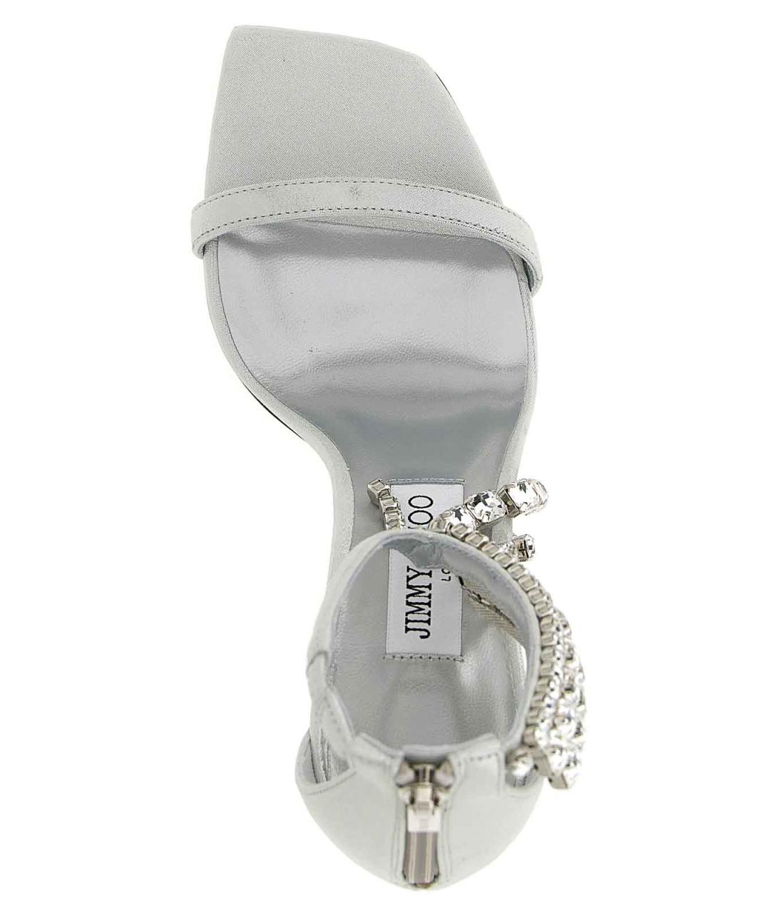 JIMMY CHOO Серебряные текстильные босоножки, фото 4