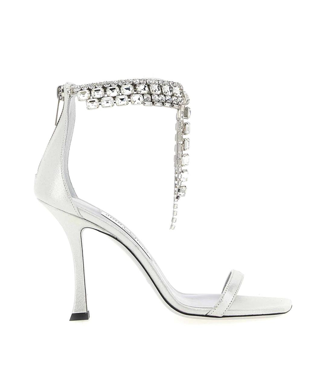 JIMMY CHOO Серебряные текстильные босоножки, фото 1