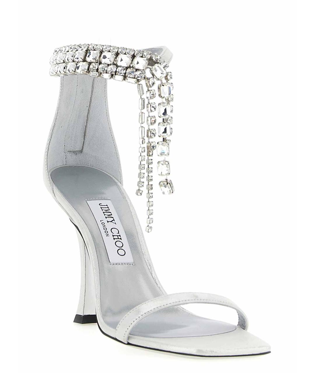 JIMMY CHOO Серебряные текстильные босоножки, фото 2