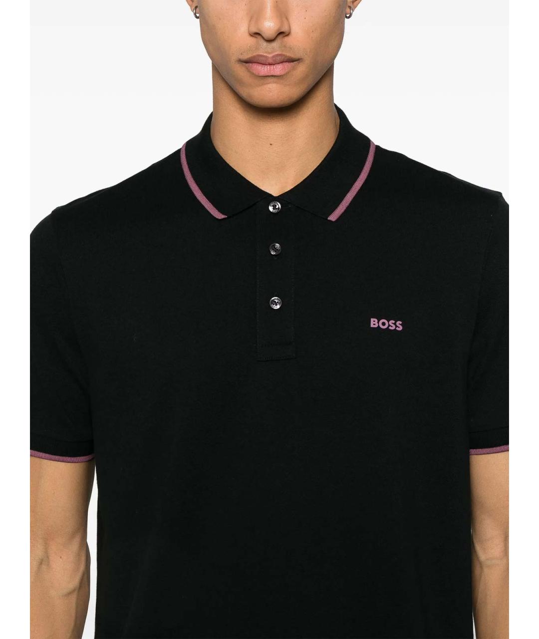 HUGO BOSS Черное хлопковое поло с коротким рукавом, фото 4