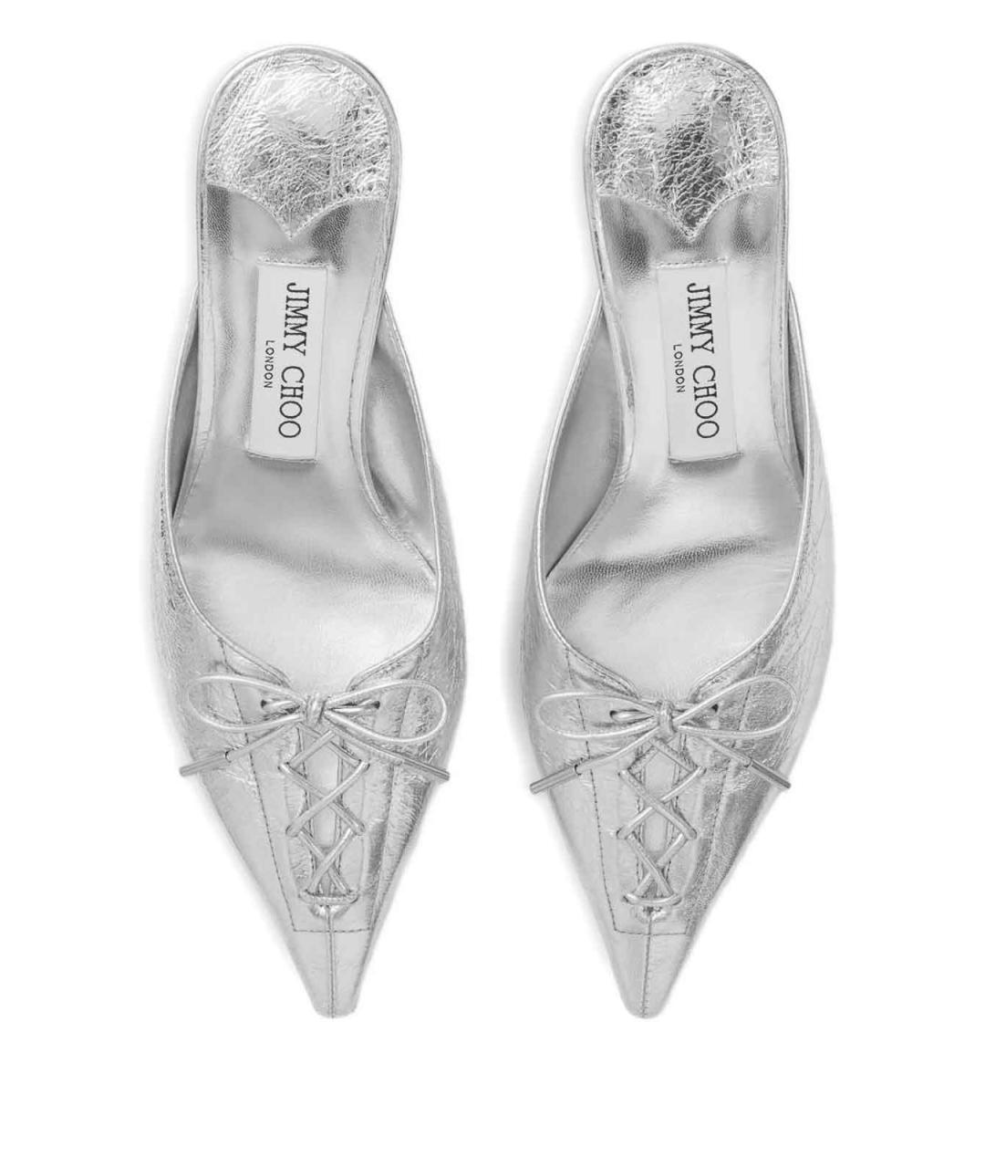 JIMMY CHOO Серебряные кожаные мюли, фото 2
