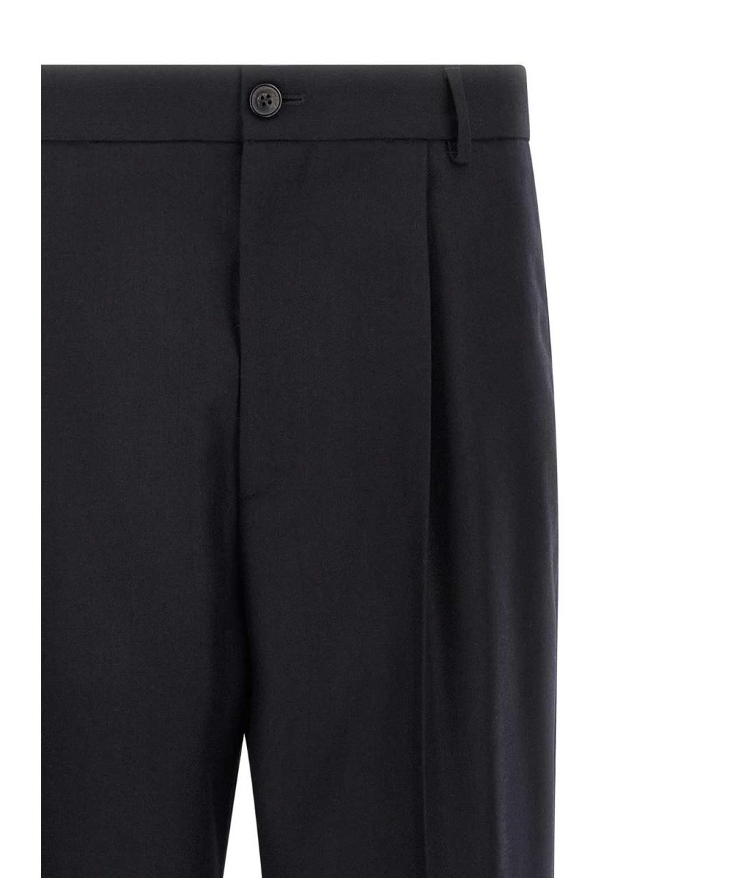 DRIES VAN NOTEN Темно-синие шерстяные повседневные брюки, фото 3