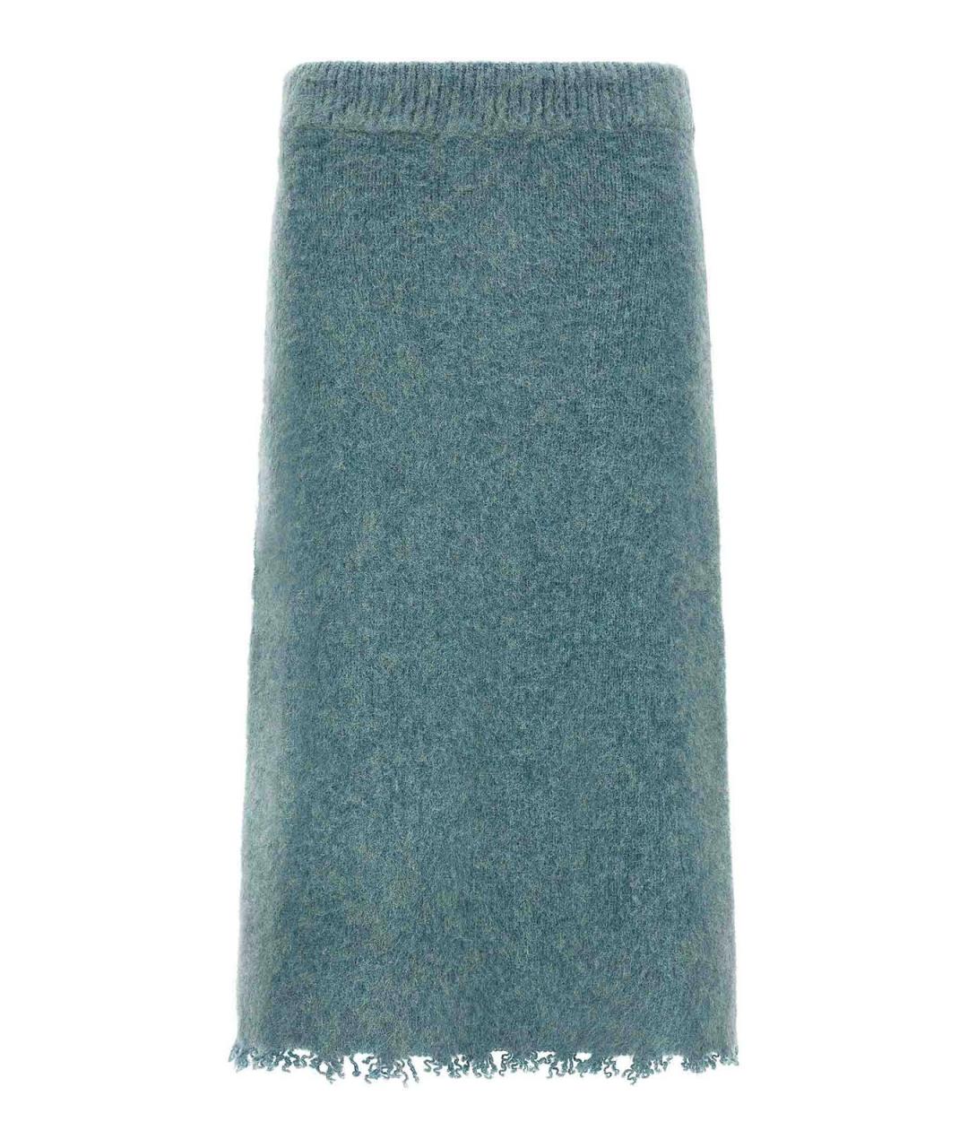 JIL SANDER Голубая шерстяная юбка миди, фото 1