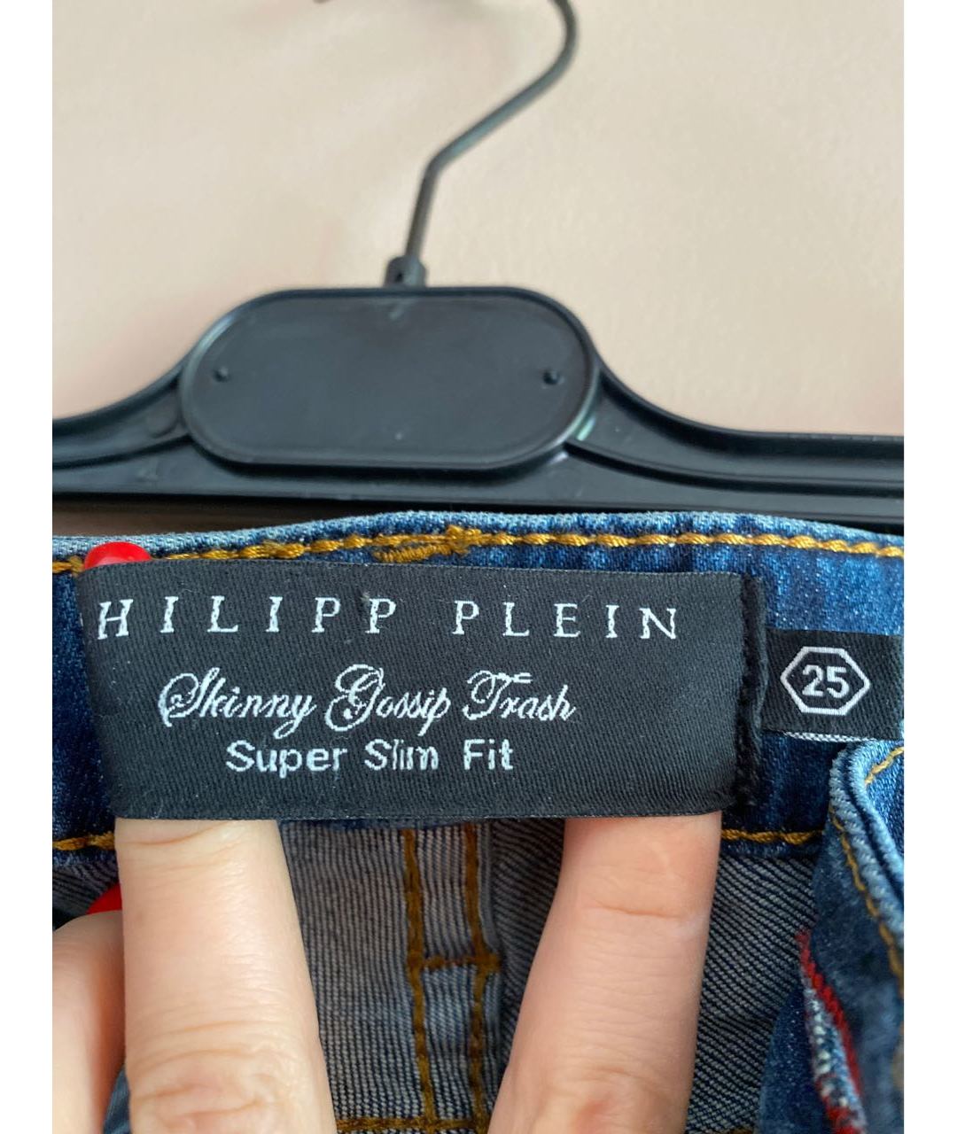 PHILIPP PLEIN Синие хлопко-эластановые джинсы слим, фото 5