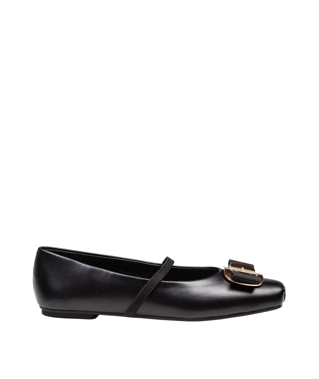 FERRAGAMO Черные кожаные балетки, фото 1