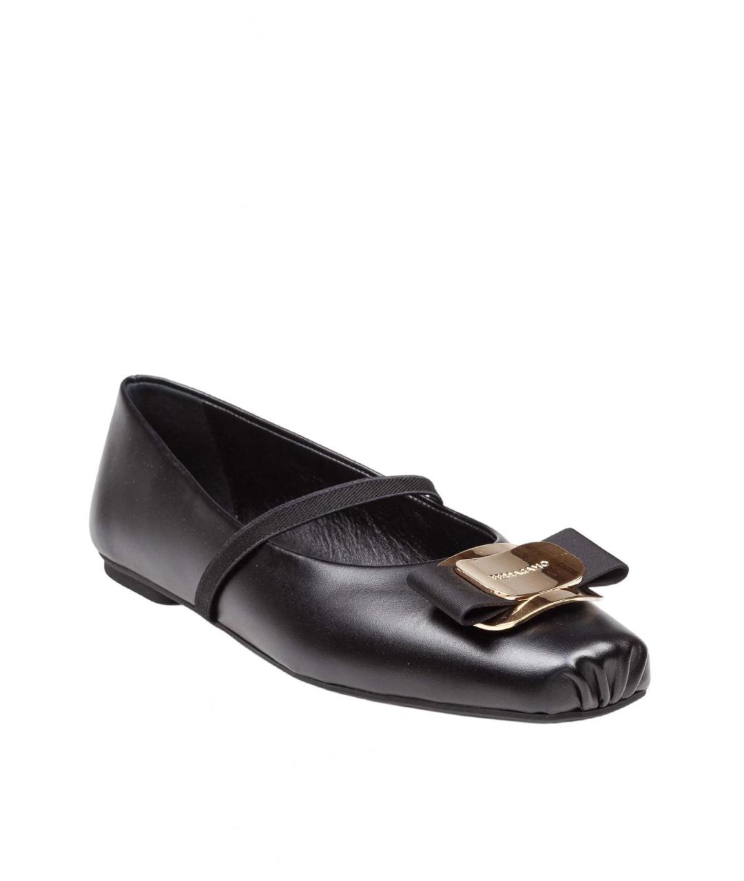 FERRAGAMO Черные кожаные балетки, фото 2