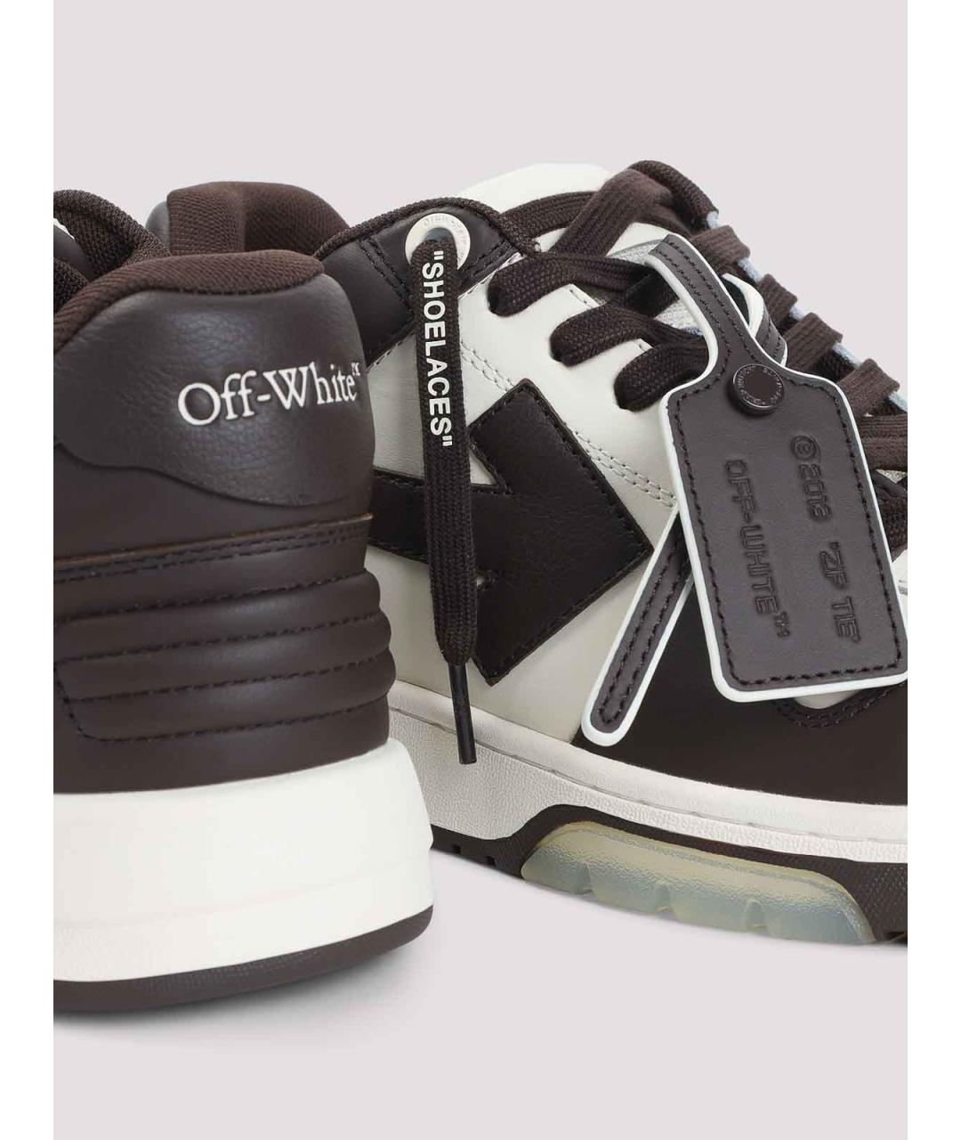 OFF-WHITE Коричневые кожаные низкие кроссовки / кеды, фото 4