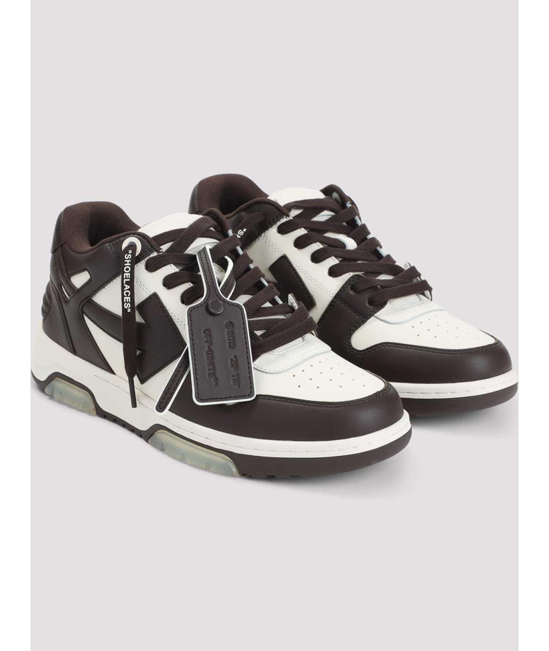 OFF-WHITE Коричневые кожаные низкие кроссовки / кеды, фото 3