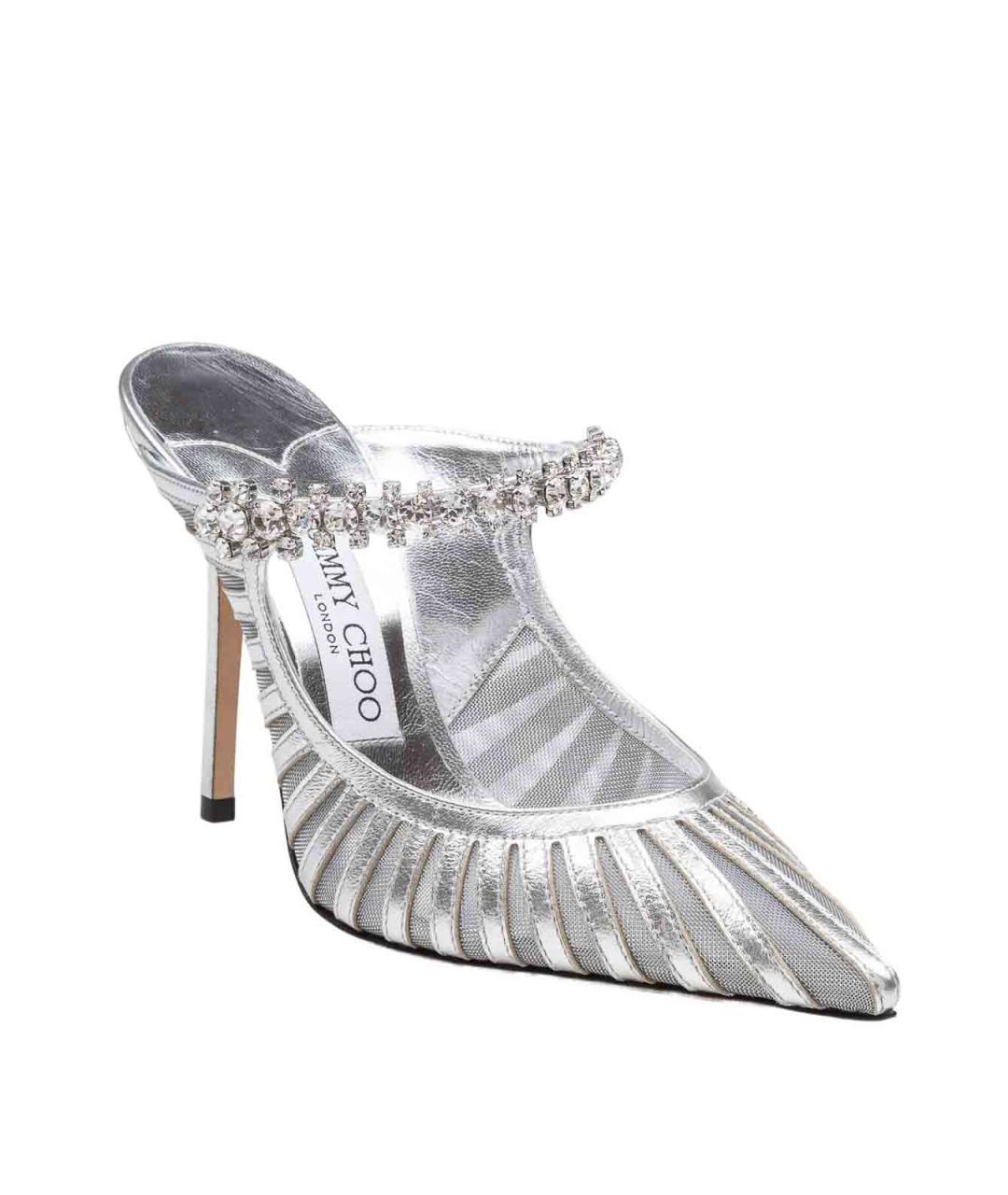 JIMMY CHOO Серебряные кожаные мюли, фото 2