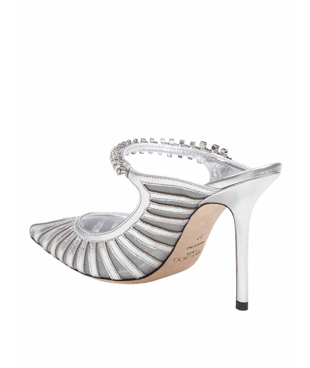 JIMMY CHOO Серебряные кожаные мюли, фото 4