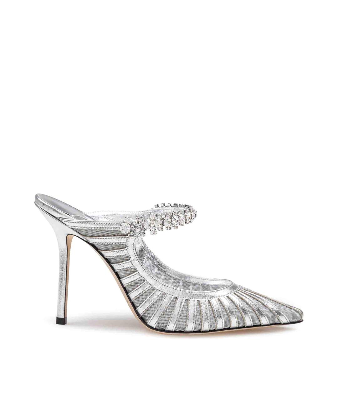 JIMMY CHOO Серебряные кожаные мюли, фото 1