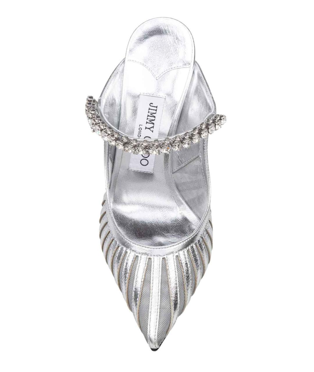 JIMMY CHOO Серебряные кожаные мюли, фото 3