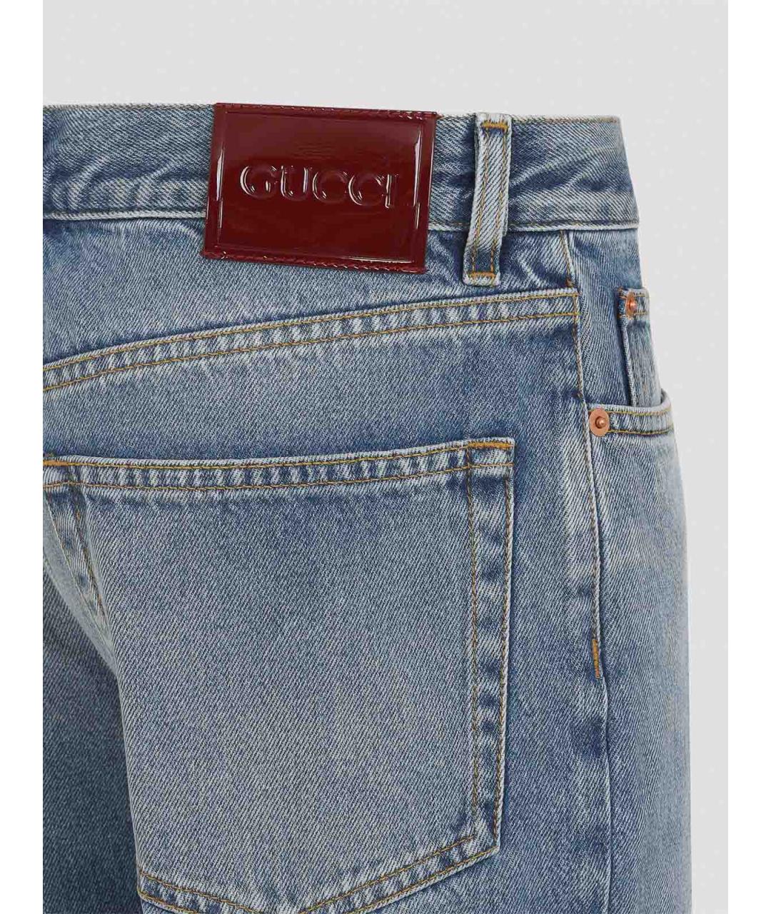 GUCCI Голубые хлопковые прямые джинсы, фото 3