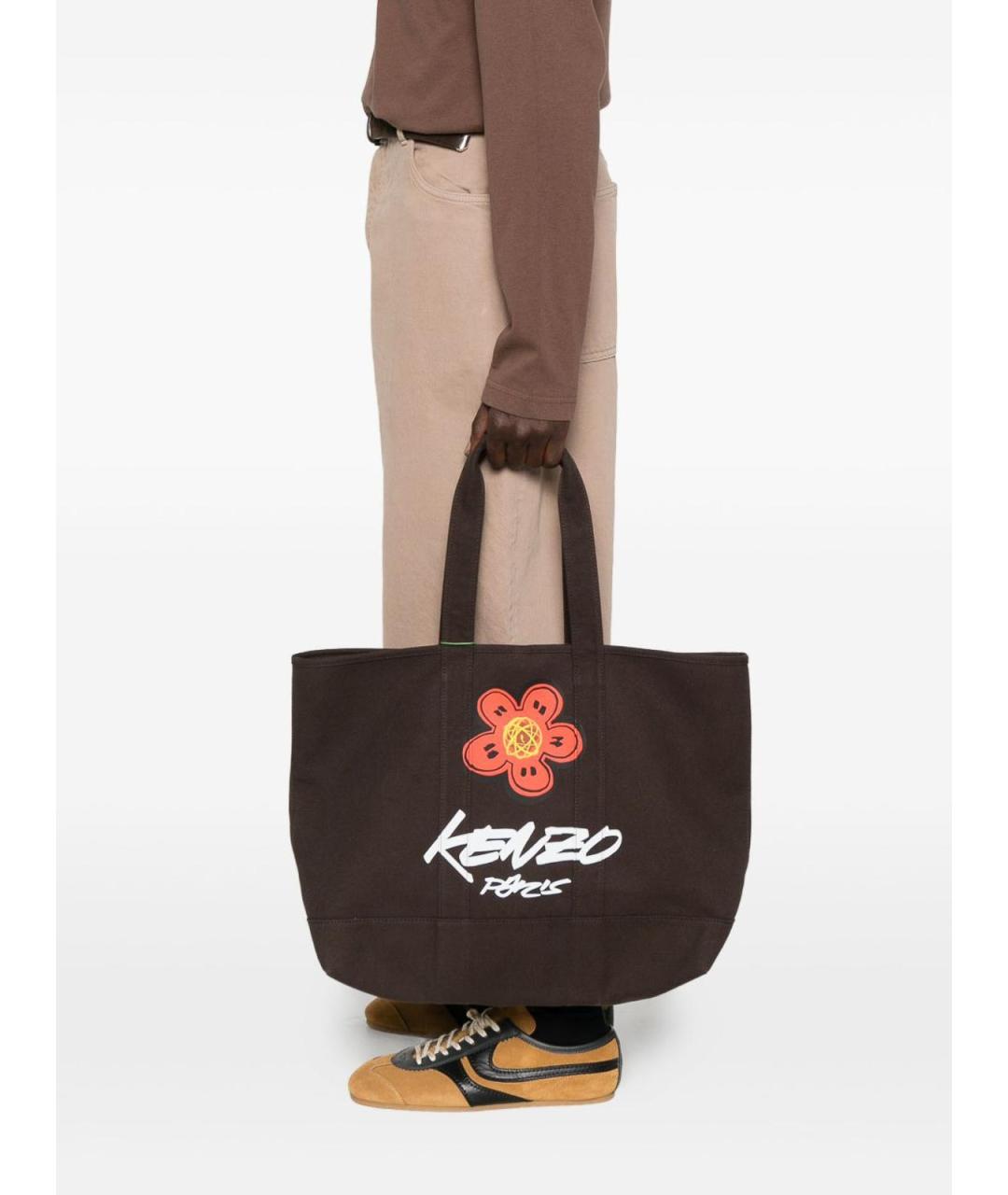 KENZO Коричневая хлопковая сумка тоут, фото 2