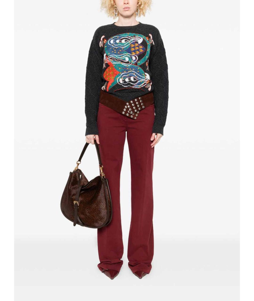 ETRO Бордовые хлопковые джинсы клеш, фото 2
