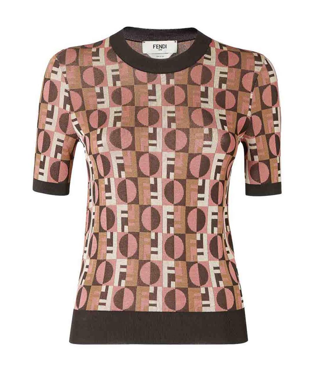 FENDI Коричневая хлопковая футболка, фото 1