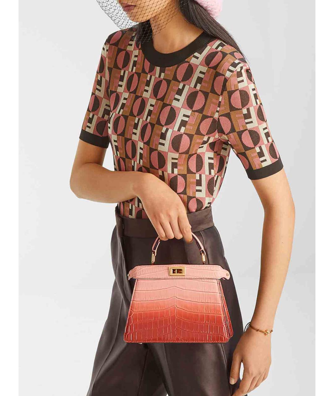 FENDI Коричневая хлопковая футболка, фото 3
