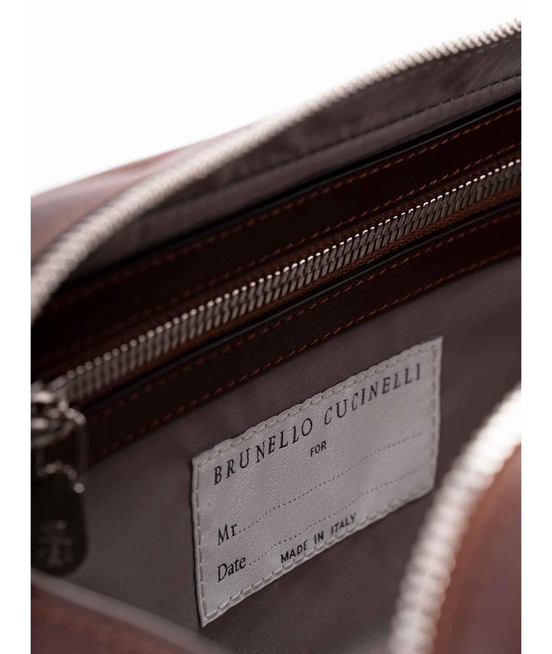 BRUNELLO CUCINELLI Бордовая кожаная барсетка, фото 6