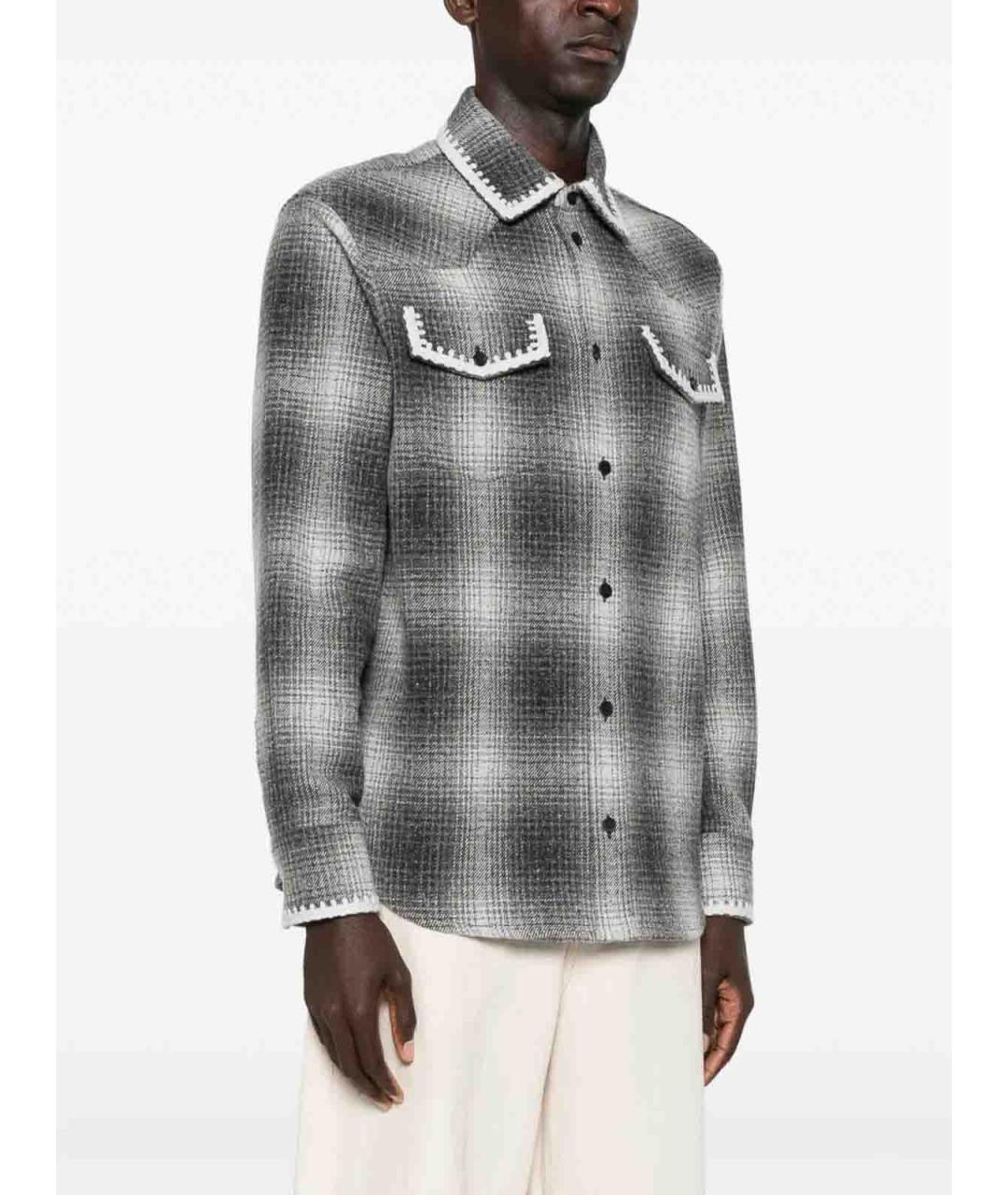 GOLDEN GOOSE DELUXE BRAND Серая шерстяная кэжуал рубашка, фото 4