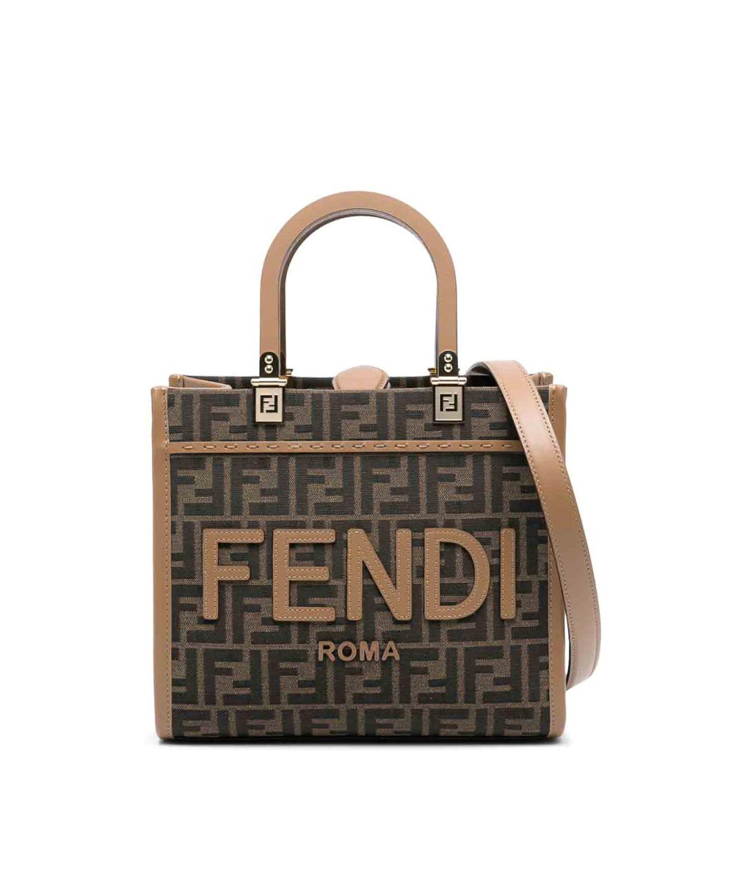 FENDI Коричневая тканевая сумка тоут, фото 1
