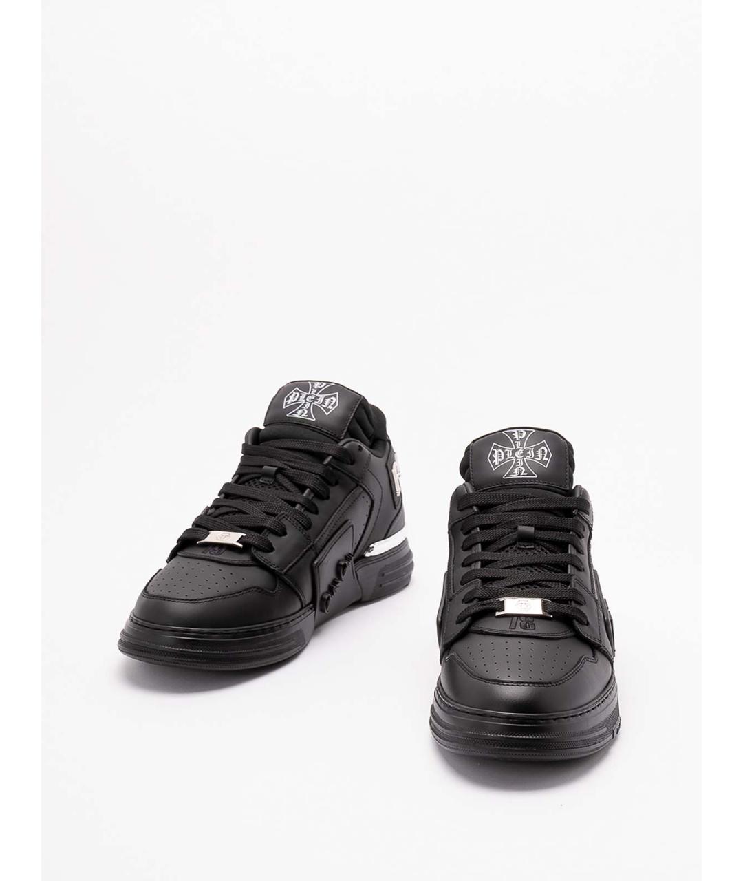 PHILIPP PLEIN Черные кожаные низкие кроссовки / кеды, фото 2